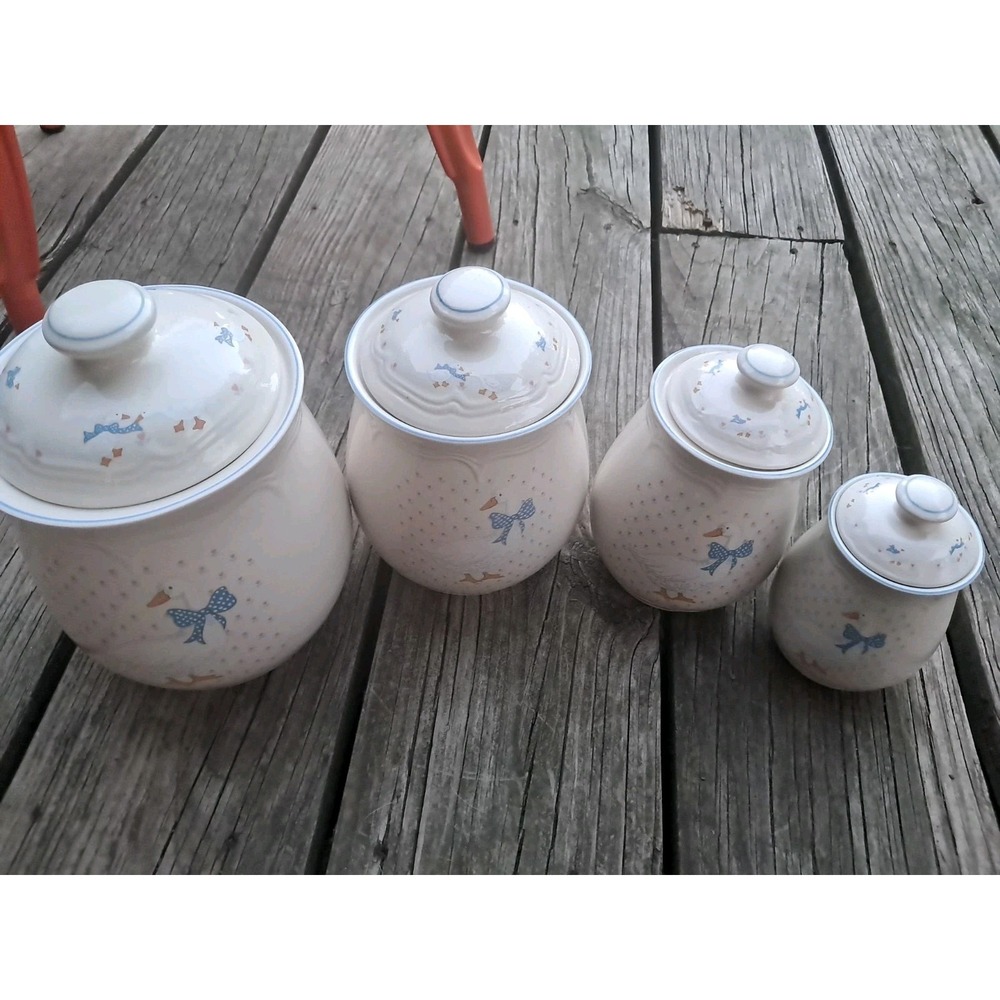 Vtg Tienshan Aunt Rhody Country Goose Canister Set